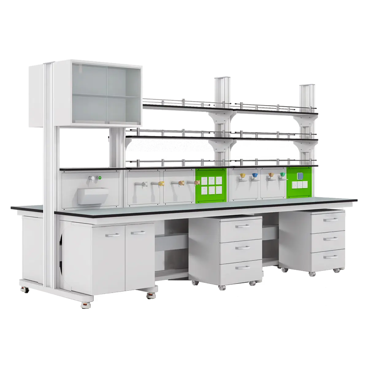 C Frame Metal Lab Table With Hanging Cabinet