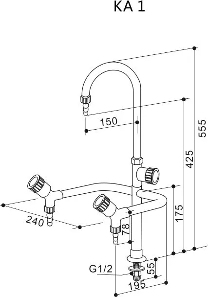 Cold water three way lab water tap size